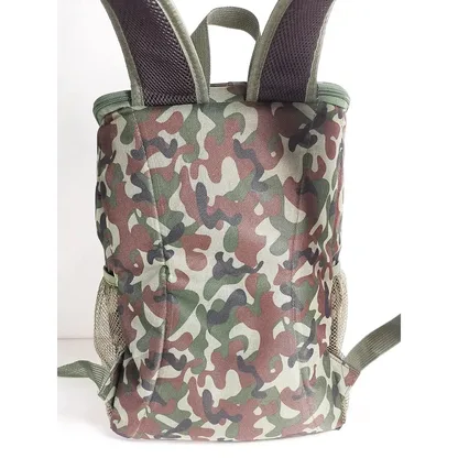 Back of the camouflage cooler backpack with its shoulder straps