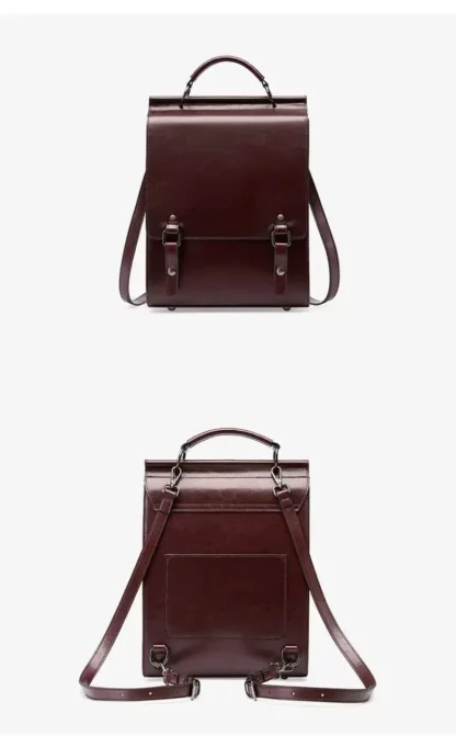 Vintage split leather backpack shown from the front and from the back