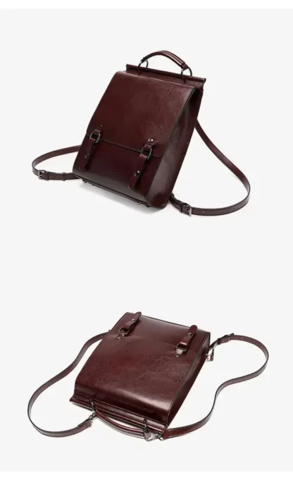 Vintage split leather backpack shown from two angled views