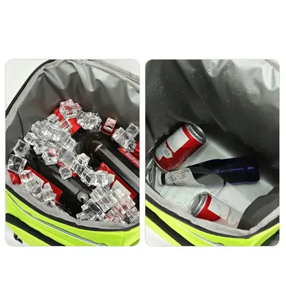 Insulated interior holding bottles, cans and ice cubes