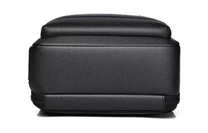 Base of the black faux leather laptop backpack